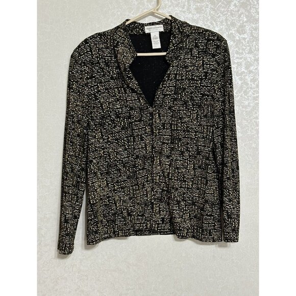 Draper's & Damons Metallic Sparkle Gold Shimmer Glittery Zip Jacket Petite PM - Picture 1 of 5